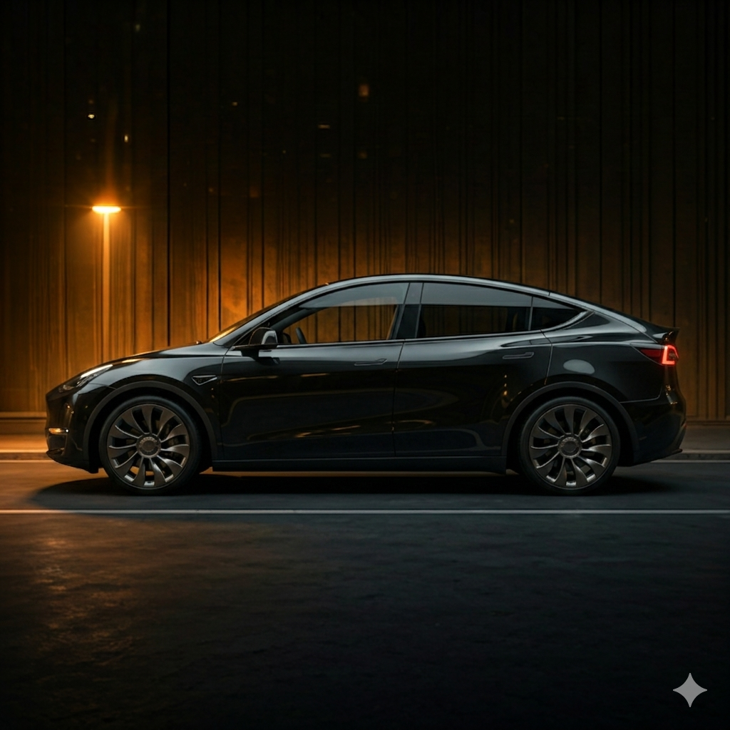 Voiture noire de luxe garée devant Zürich la nuit